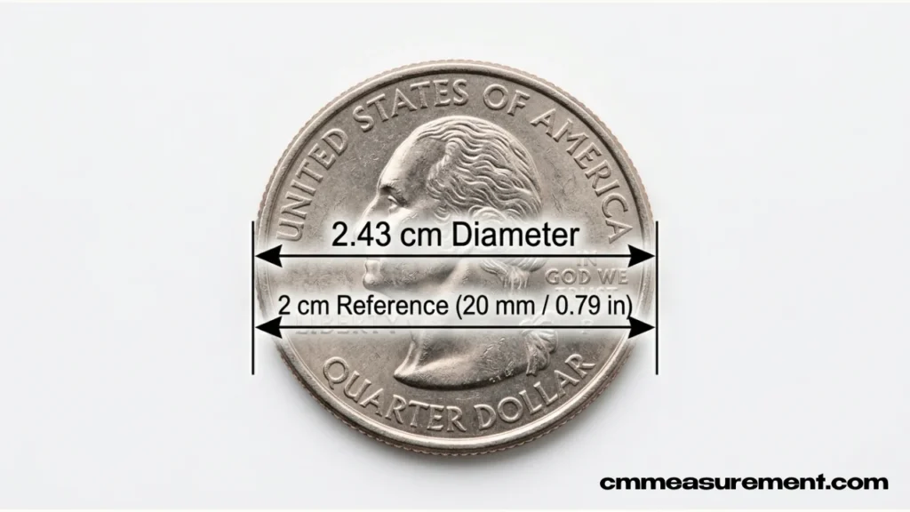 A U.S. quarter's diameter