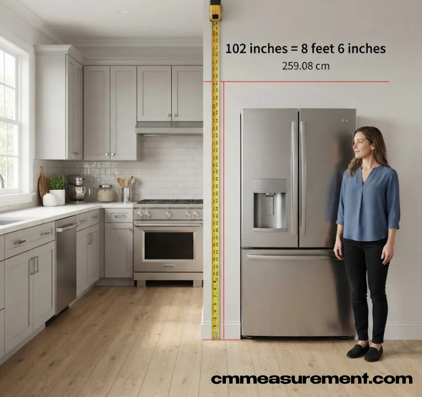 102 Inches A full-size refrigerator