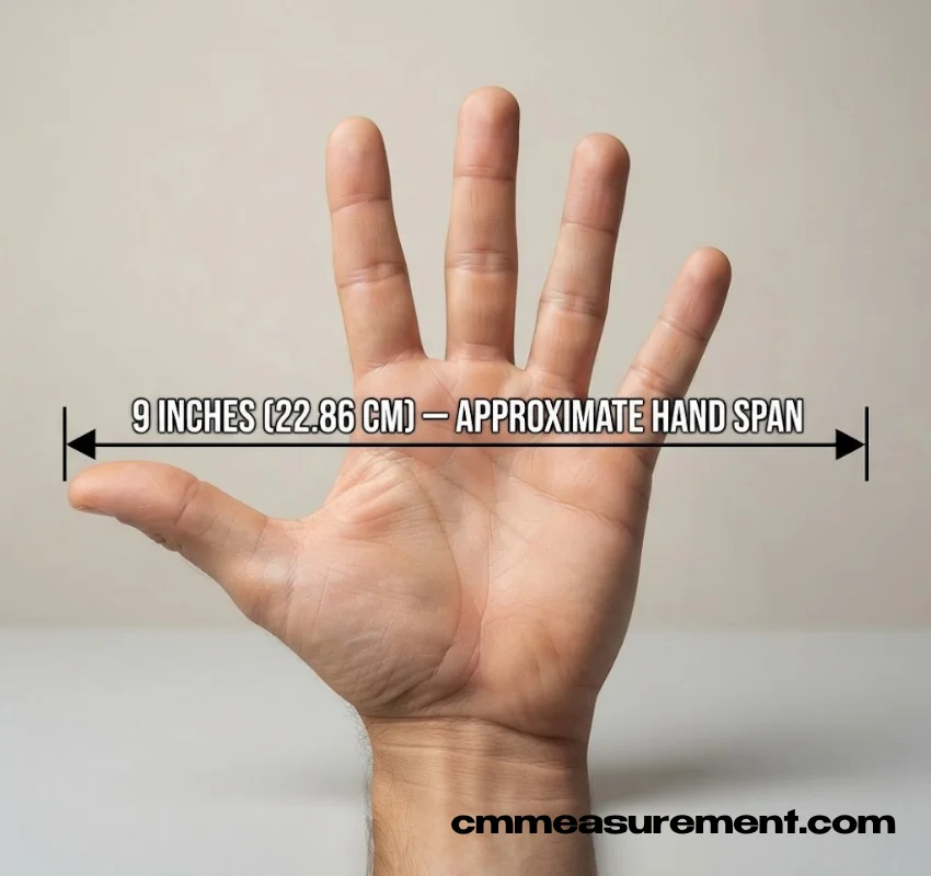 One of the most common questions people ask is how big is 9 inches compared to a hand. For most adults, a fully spread hand — thumb tip to pinky tip — measures between 8 and 9.5 inches, according to general anthropometric hand-size data. That means one open hand span gets most people within half an inch of a true 9-inch measurement, making it one of the fastest built-in reference tools available.